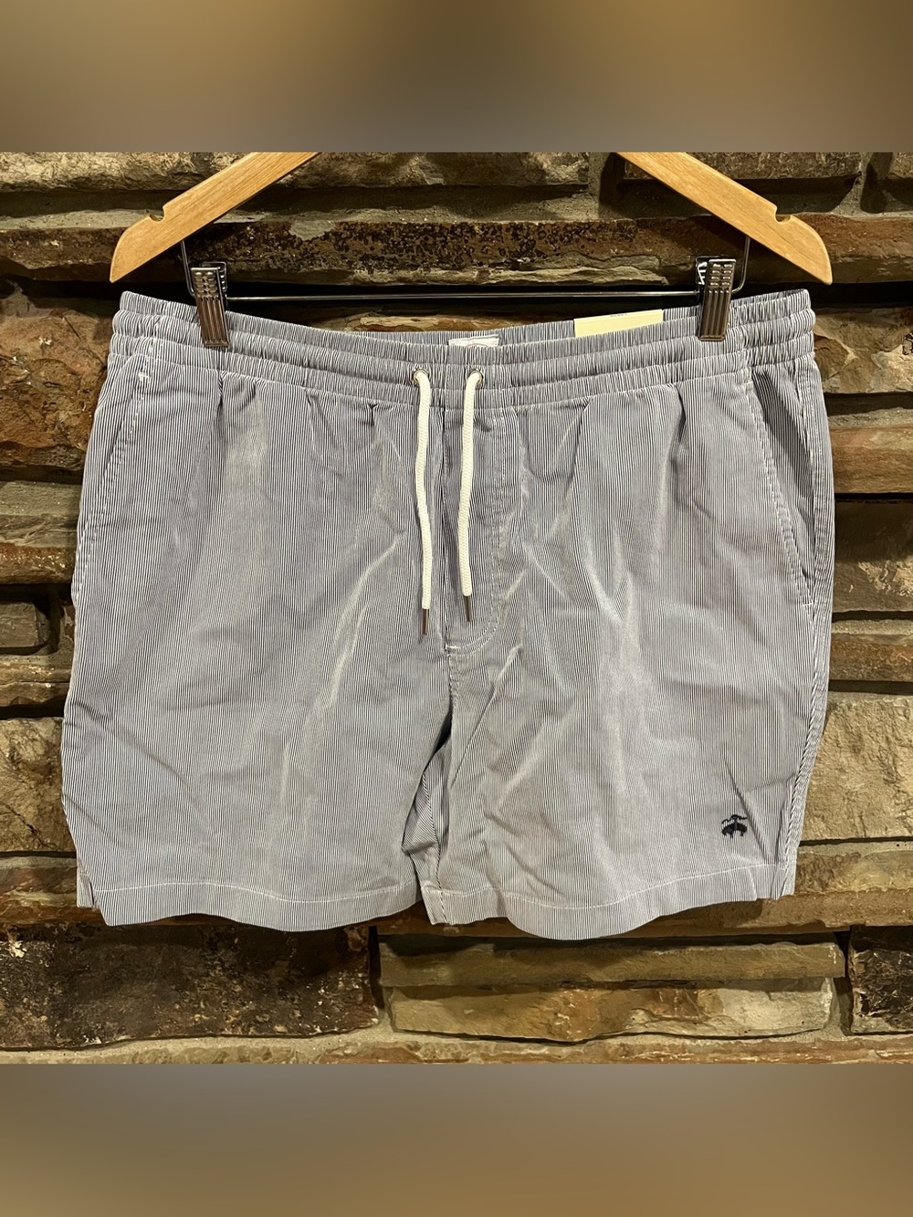 Brooks Brothers The Friday Short Blue Striped Stretch Cotton Drawstring Shorts